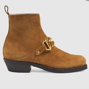 New Gucci Women's Suede Brown Ankle Boots horsebit buckles